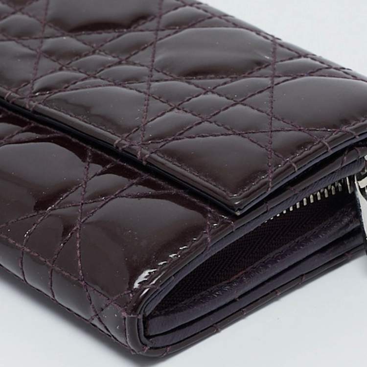 Pre Owned Dior Purple Cannage Patent Leather Lady Dior Wallet On Chain