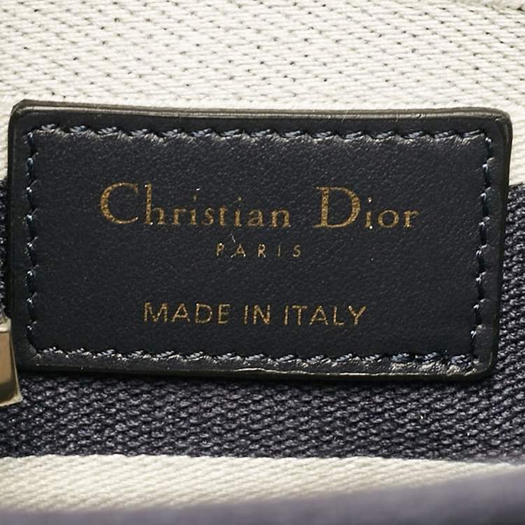Pre Owned Dior Navy Blue/White Embroidered Cornely Canvas Medium Lady D-Lite Tote