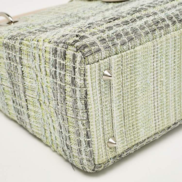 Pre Owned Dior Green/Beige Leather and Tweed Medium Lady Dior Tote