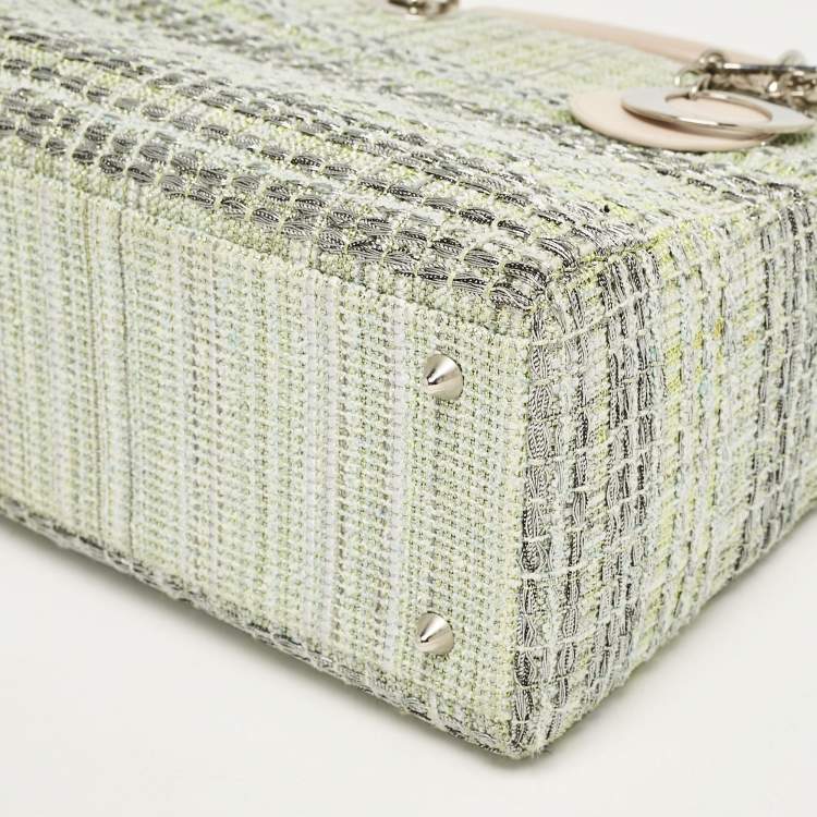 Pre Owned Dior Green/Beige Leather and Tweed Medium Lady Dior Tote