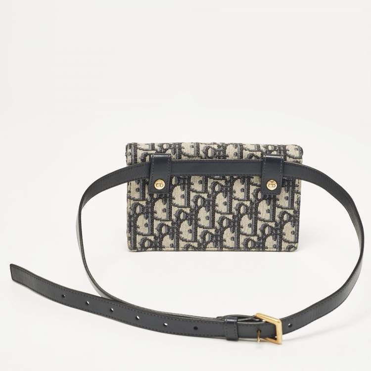Pre Owned Dior Navy Blue Oblique Canvas and Leather Saddle Belt Pouch