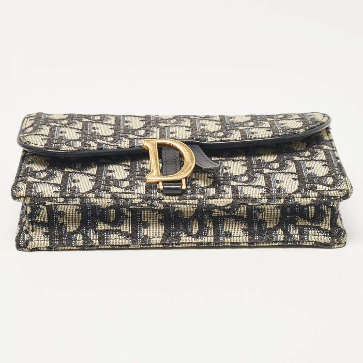 Pre Owned Dior Navy Blue Oblique Canvas and Leather Saddle Belt Pouch