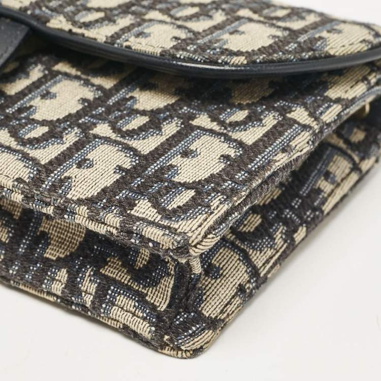 Pre Owned Dior Navy Blue Oblique Canvas and Leather Saddle Belt Pouch