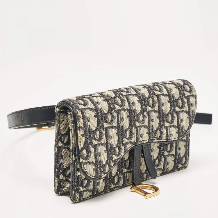 Pre Owned Dior Navy Blue Oblique Canvas and Leather Saddle Belt Pouch
