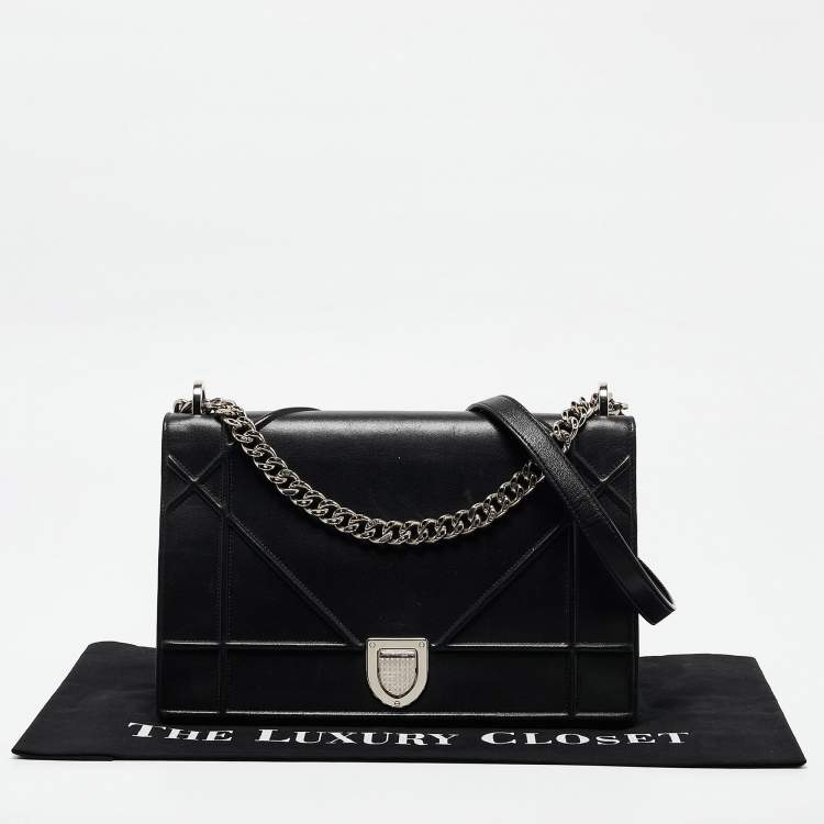Pre Owned Dior Black Leather Large Diorama Flap Shoulder Bag
