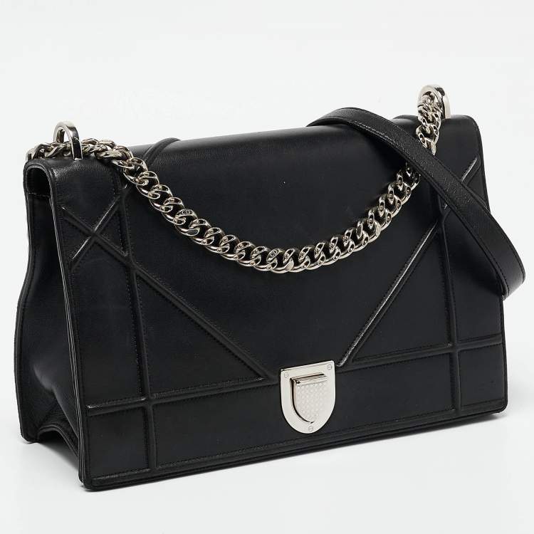 Pre Owned Dior Black Leather Large Diorama Flap Shoulder Bag