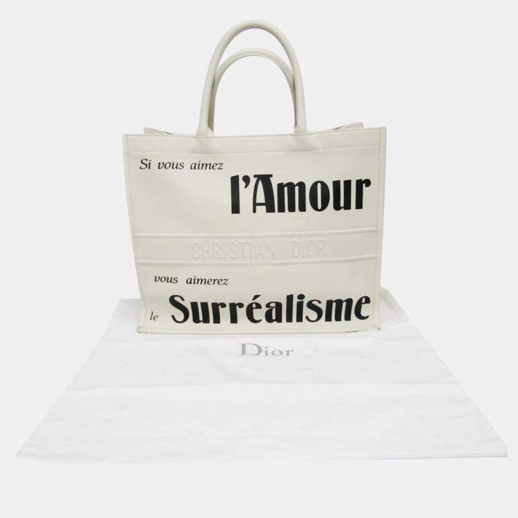 Pre Owned Christian Dior Black White Book Medium Leather Tote Bag