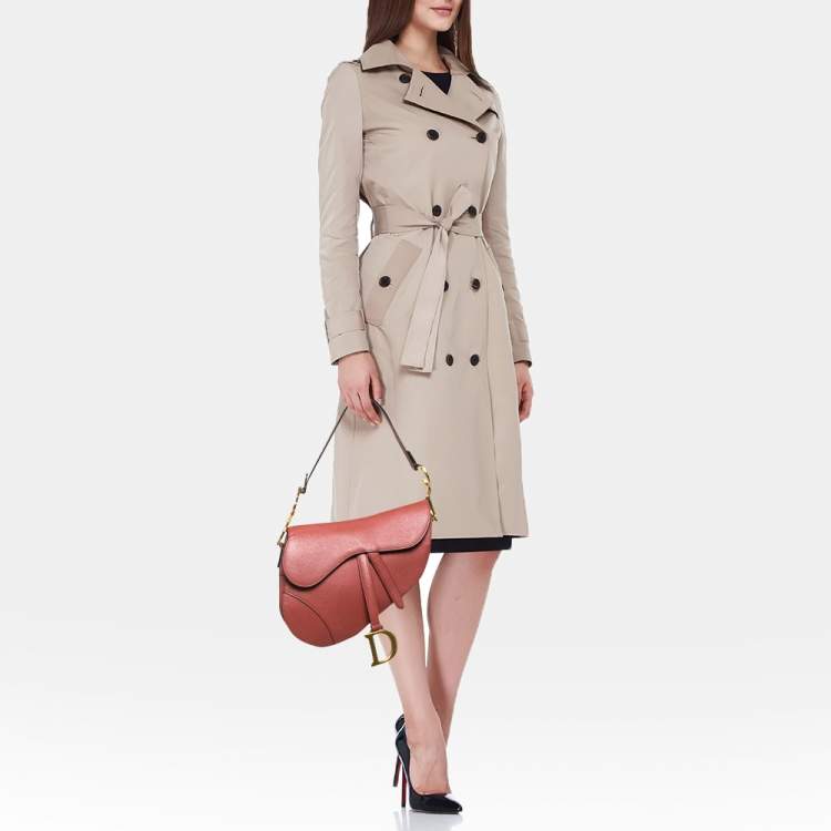 Pre Owned Dior Pink Leather Saddle Bag