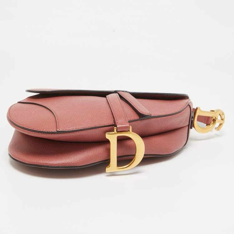 Pre Owned Dior Pink Leather Saddle Bag