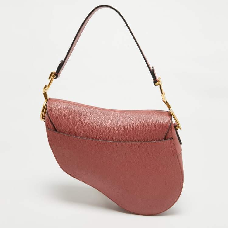 Pre Owned Dior Pink Leather Saddle Bag
