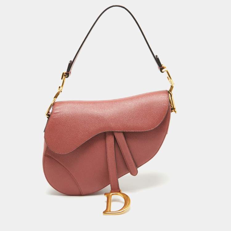 Pre Owned Dior Pink Leather Saddle Bag