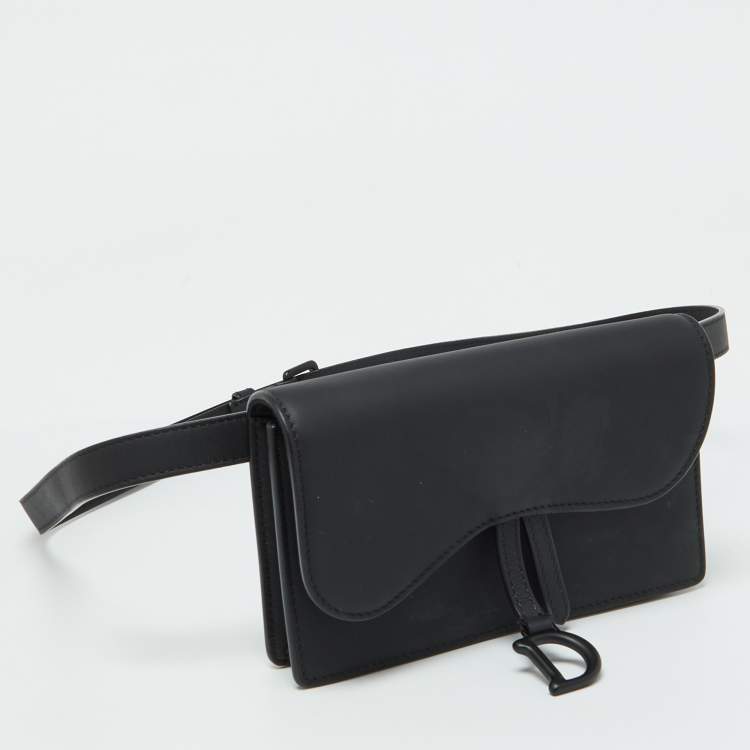 Pre Owned Dior Black Leather Saddle Flap Belt Bag