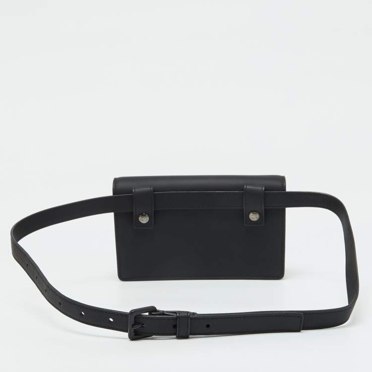Pre Owned Dior Black Leather Saddle Flap Belt Bag