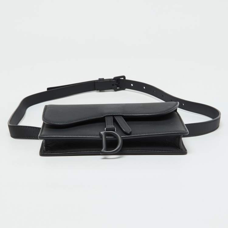 Pre Owned Dior Black Leather Saddle Flap Belt Bag