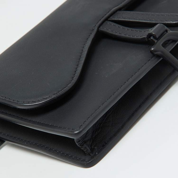 Pre Owned Dior Black Leather Saddle Flap Belt Bag
