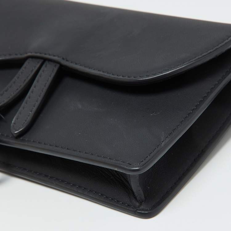 Pre Owned Dior Black Leather Saddle Flap Belt Bag