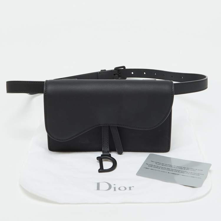 Pre Owned Dior Black Leather Saddle Flap Belt Bag