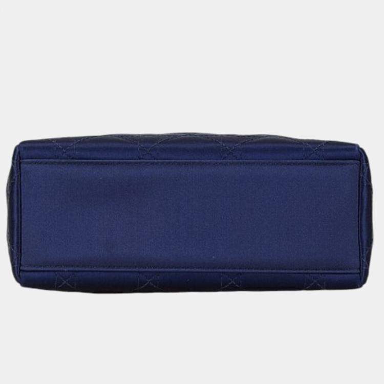 Pre Owned Christian Dior Navy Satin Plastic Dior Lady Rhinestone Handbag