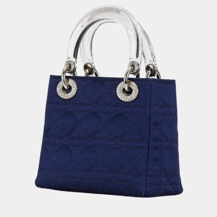 Pre Owned Christian Dior Navy Satin Plastic Dior Lady Rhinestone Handbag