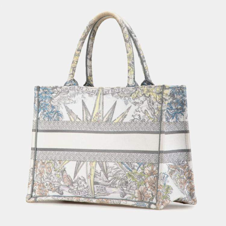 Pre Owned Christian Dior White Multicolor Jacquard Dior Reve D'Anfini Book Tote Bag
