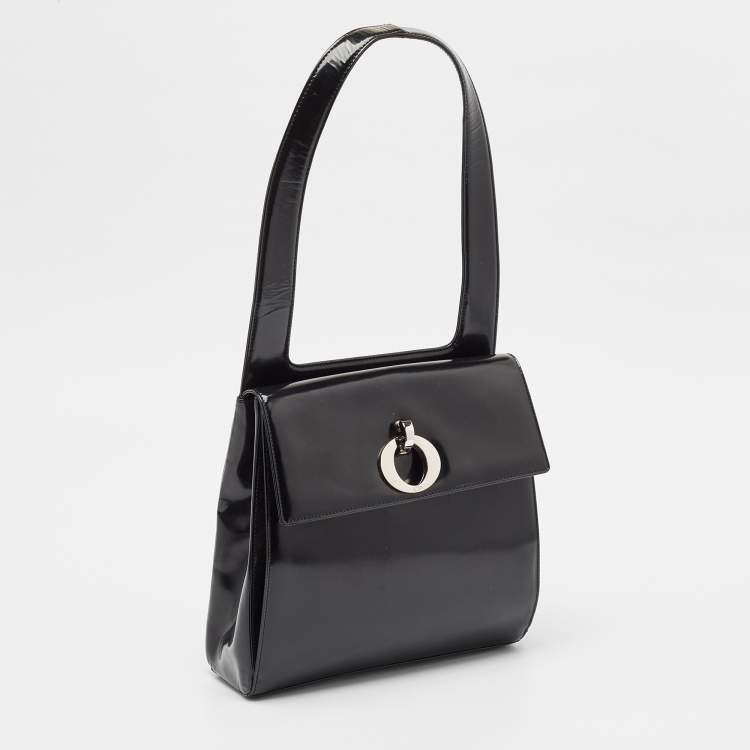 Pre Owned Dior Black Patent Leather Flap Tote