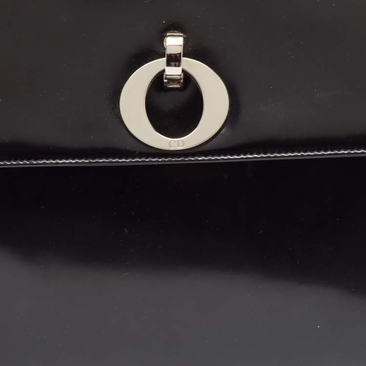 Pre Owned Dior Black Patent Leather Flap Tote