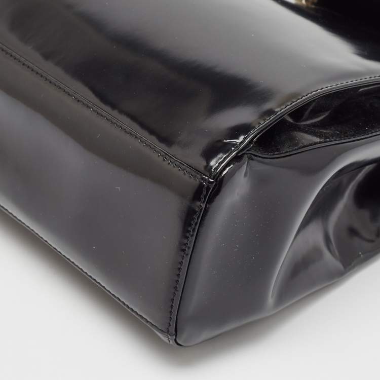 Pre Owned Dior Black Patent Leather Flap Tote
