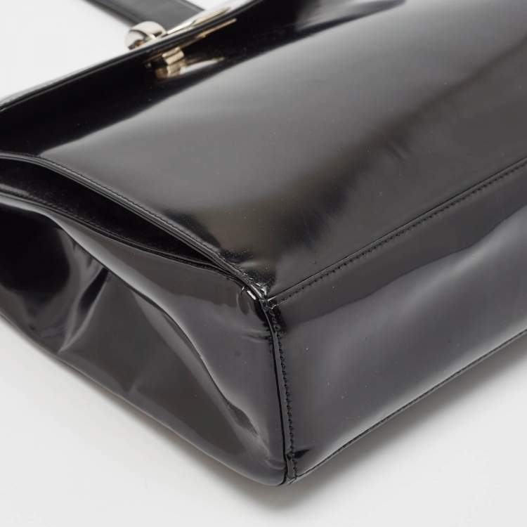 Pre Owned Dior Black Patent Leather Flap Tote