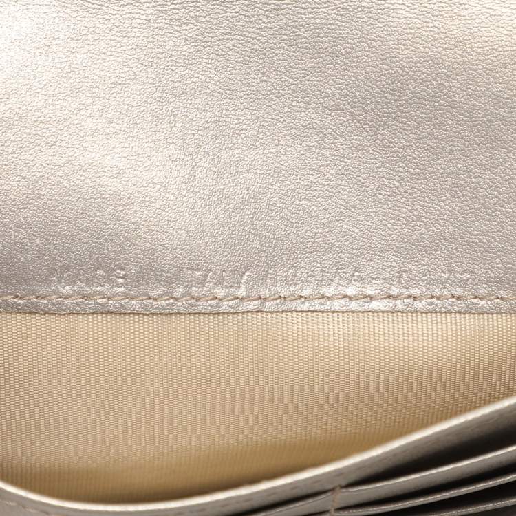 Pre Owned Dior Metallic Beige Leather Diorama Wallet on Chain