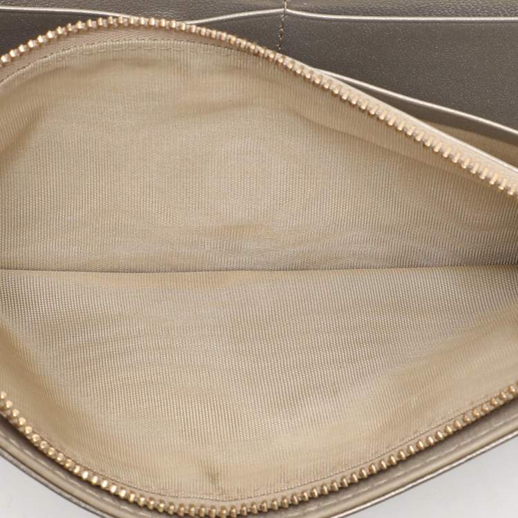 Pre Owned Dior Metallic Beige Leather Diorama Wallet on Chain