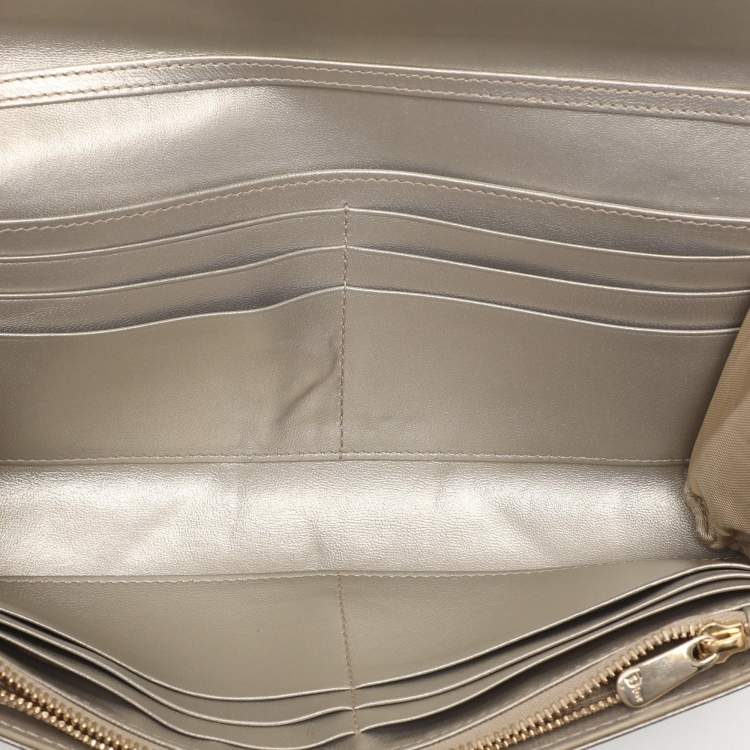 Pre Owned Dior Metallic Beige Leather Diorama Wallet on Chain