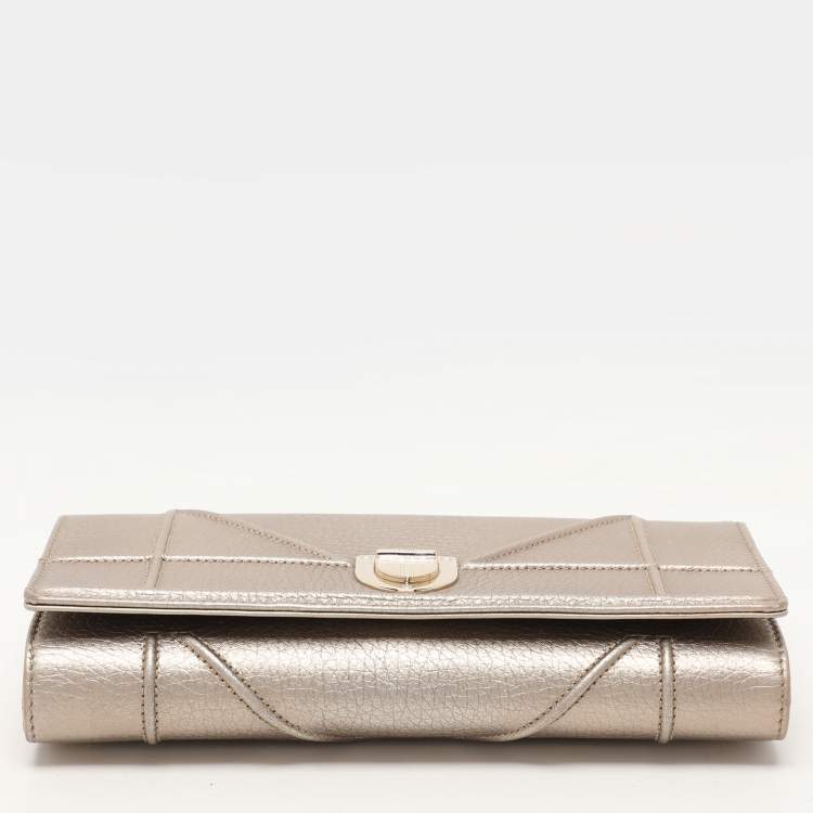 Pre Owned Dior Metallic Beige Leather Diorama Wallet on Chain