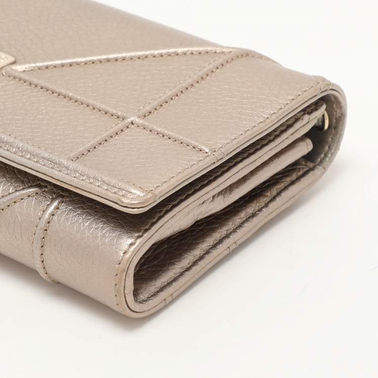 Pre Owned Dior Metallic Beige Leather Diorama Wallet on Chain