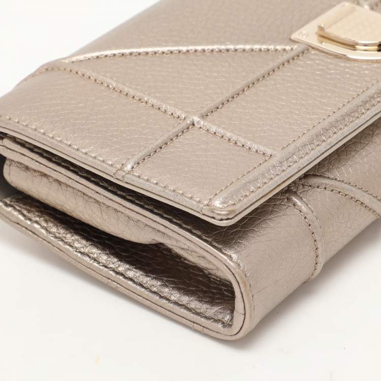 Pre Owned Dior Metallic Beige Leather Diorama Wallet on Chain