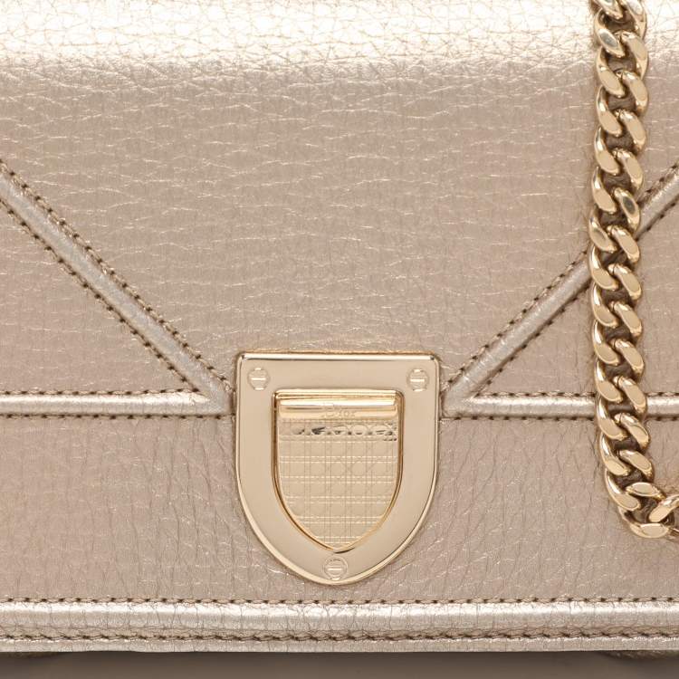 Pre Owned Dior Metallic Beige Leather Diorama Wallet on Chain