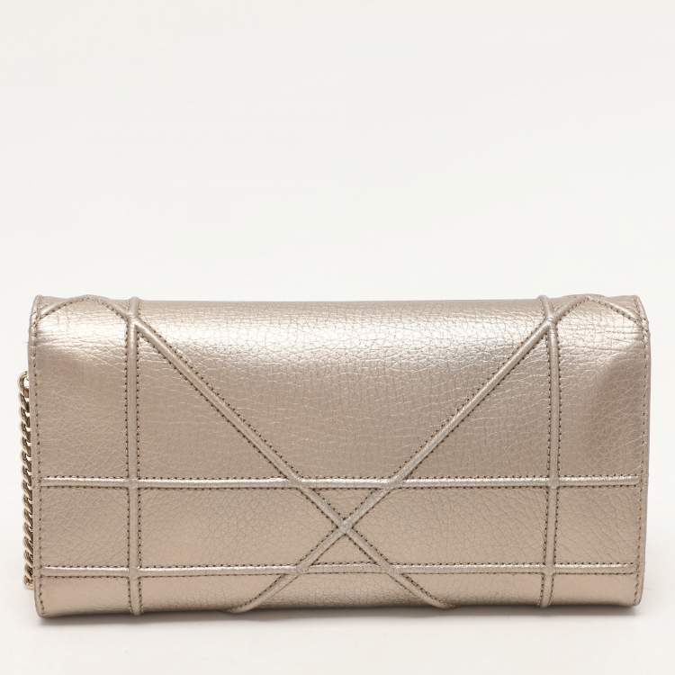 Pre Owned Dior Metallic Beige Leather Diorama Wallet on Chain