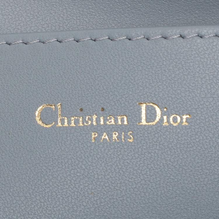 Pre Owned Dior Dust Blue Quilted Leather Caro Wristlet Clutch