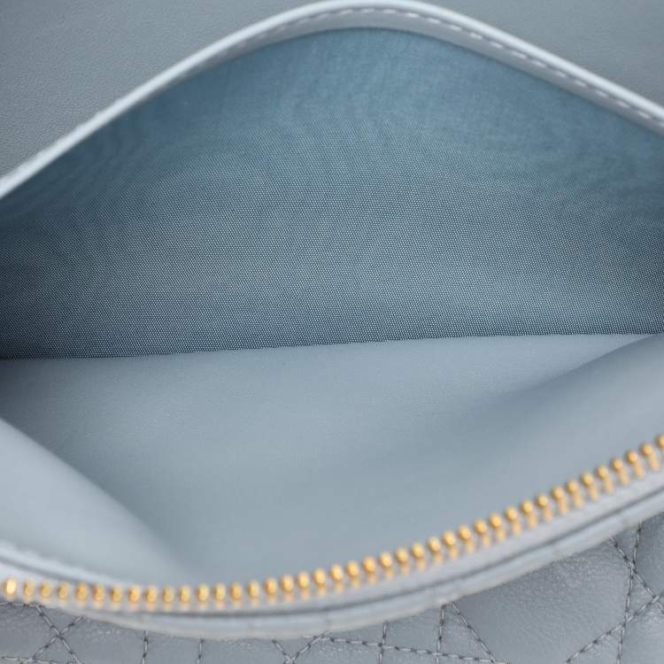 Pre Owned Dior Dust Blue Quilted Leather Caro Wristlet Clutch