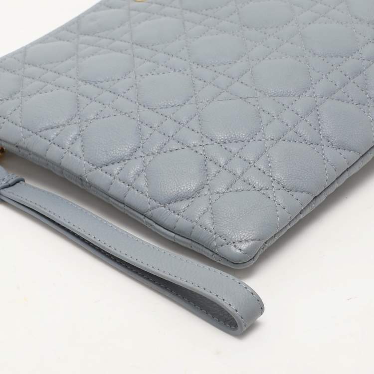 Pre Owned Dior Dust Blue Quilted Leather Caro Wristlet Clutch