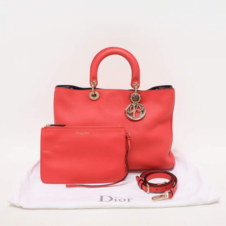Pre Owned Dior Coral Leather Large Diorissimo Shopper Tote