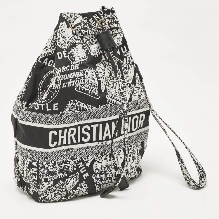 Pre Owned Dior Black/White Plan De Paris Nylon Diortravel Pouch