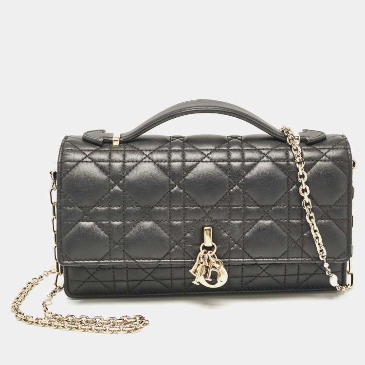 Pre Owned Dior Black Cannage Leather Mini My Dior Top Handle Bag