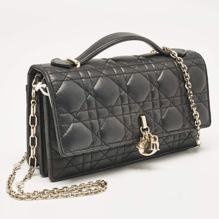 Pre Owned Dior Black Cannage Leather Mini My Dior Top Handle Bag