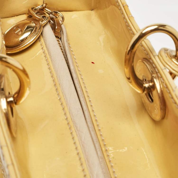 Pre Owned Dior Yellow Cannage Patent Leather Large Lady Dior Tote