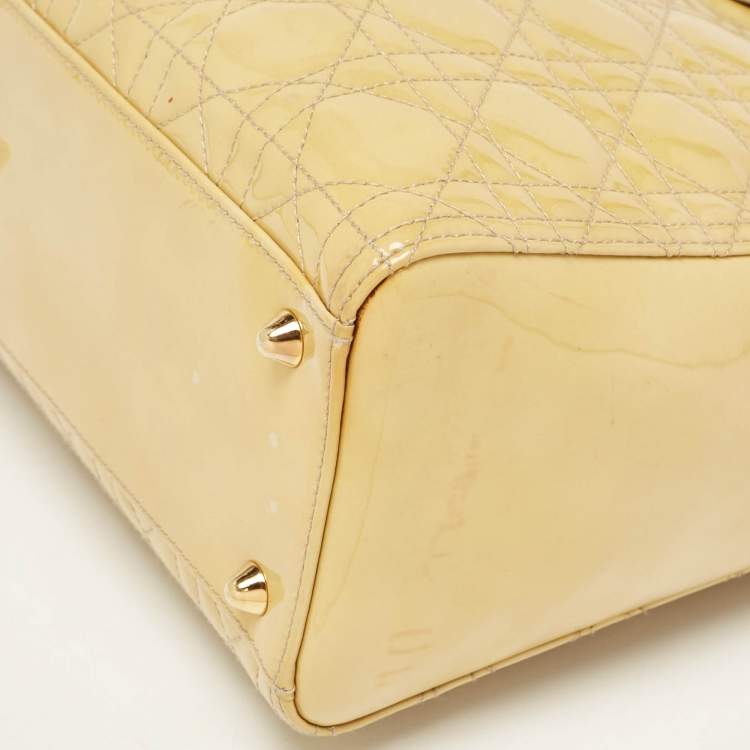 Pre Owned Dior Yellow Cannage Patent Leather Large Lady Dior Tote