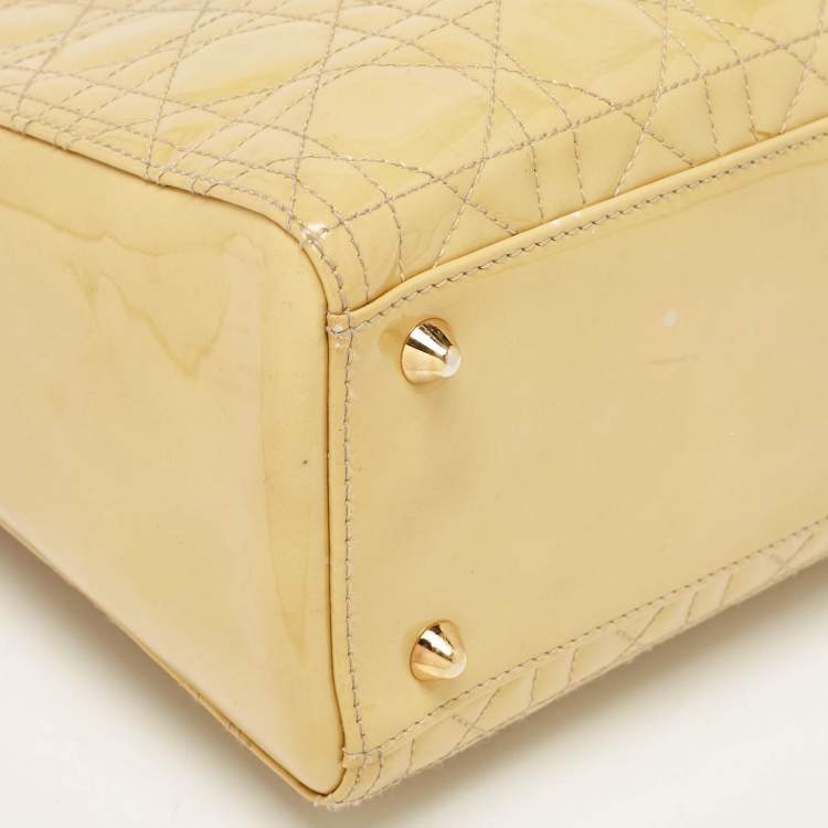 Pre Owned Dior Yellow Cannage Patent Leather Large Lady Dior Tote