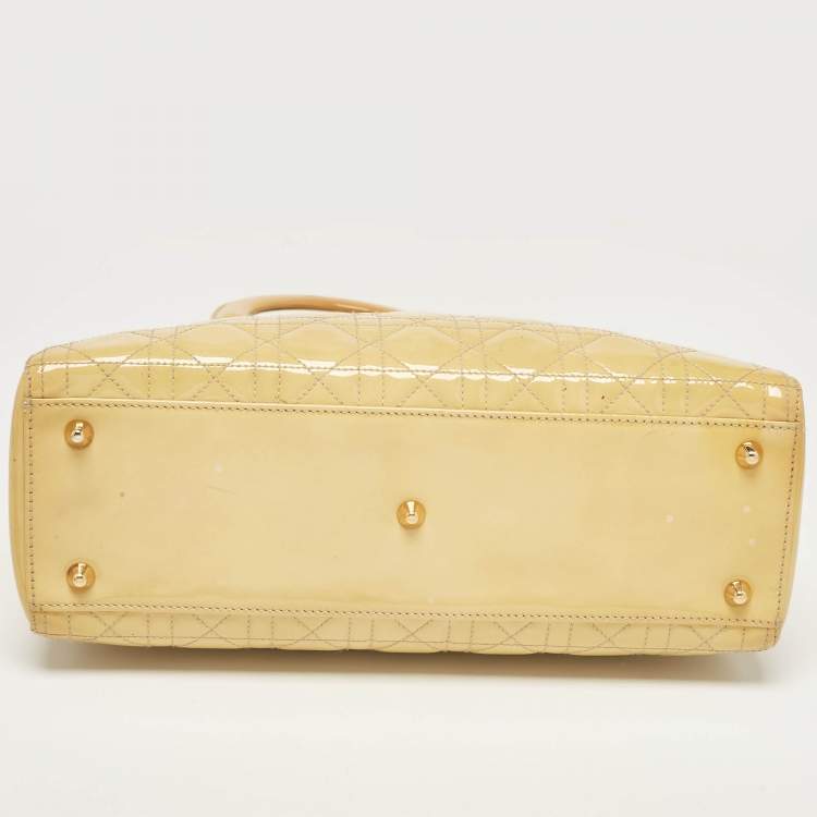 Pre Owned Dior Yellow Cannage Patent Leather Large Lady Dior Tote