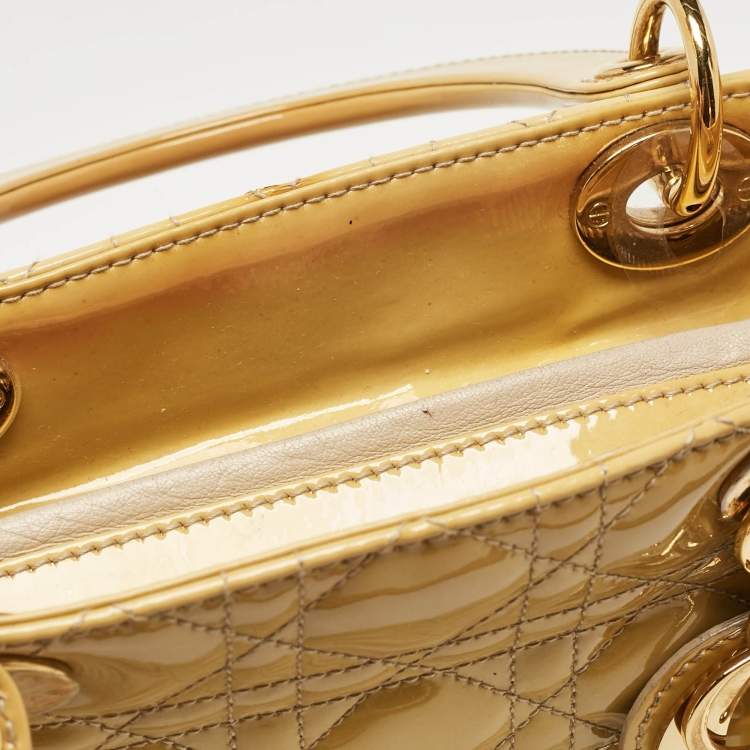 Pre Owned Dior Yellow Cannage Patent Leather Large Lady Dior Tote