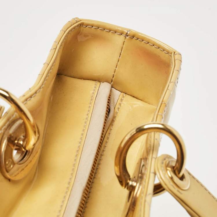 Pre Owned Dior Yellow Cannage Patent Leather Large Lady Dior Tote