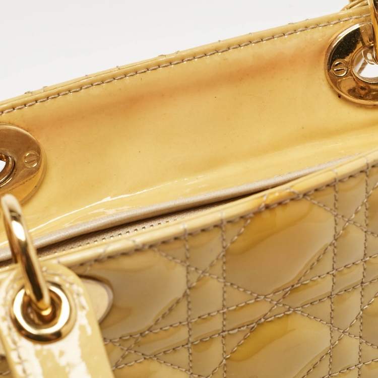 Pre Owned Dior Yellow Cannage Patent Leather Large Lady Dior Tote